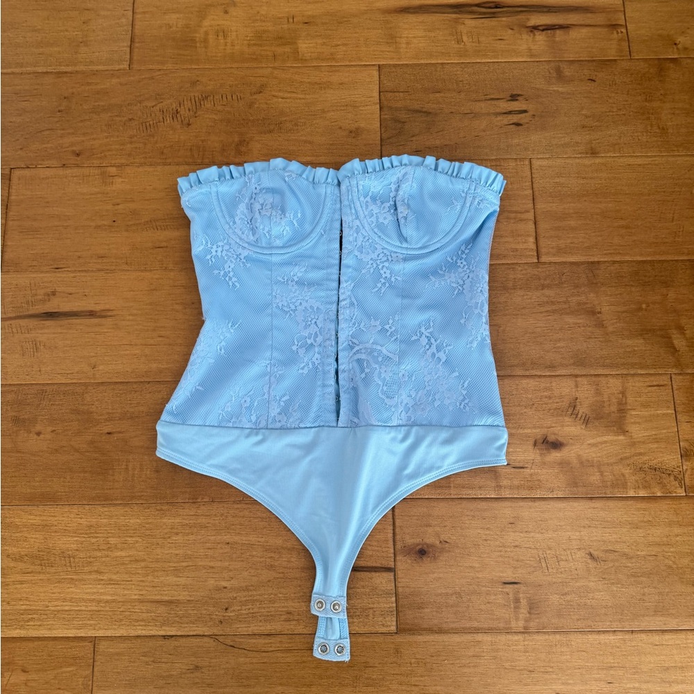MAJORELLE Sky Blue Smocked Bodysuit